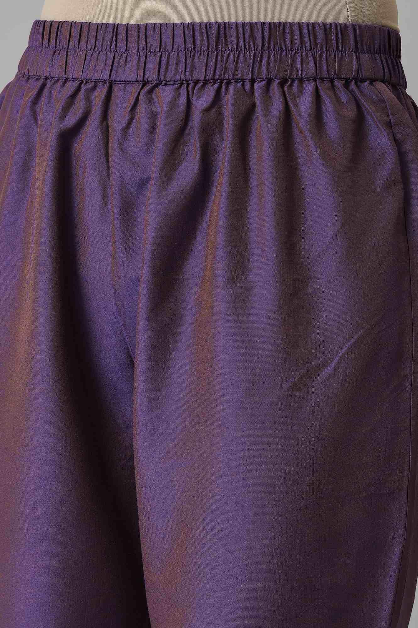 Purple Embroidered kurta With Slim Pants And Printed Dupatta - wforwoman