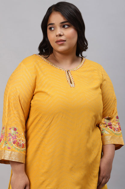 Yellow Embroidered kurta Wth Culottes And Pink Dupatta