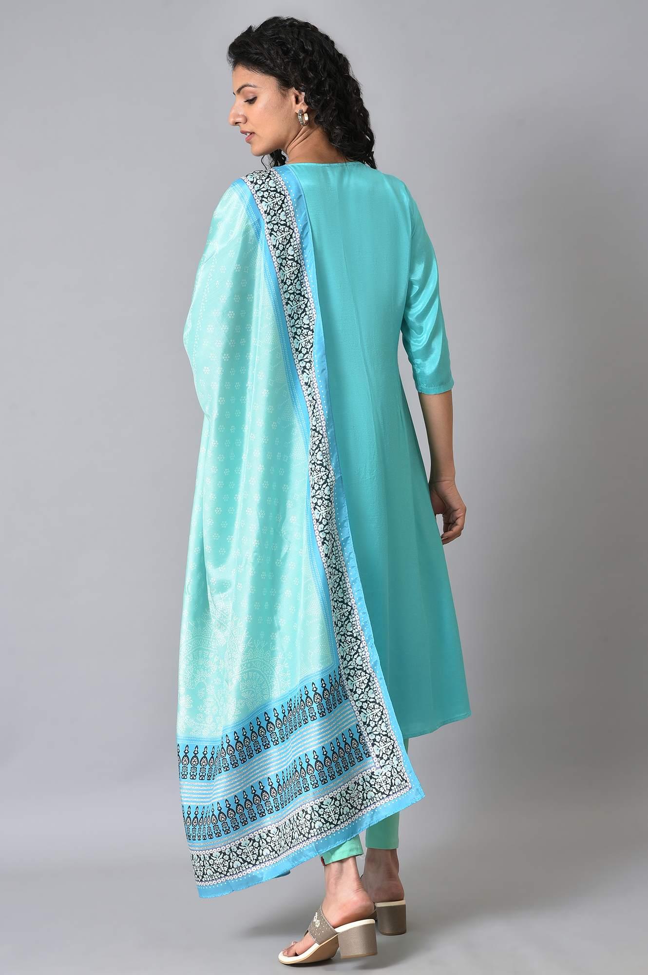 Light Green And Blue Ombre kurta Set - wforwoman