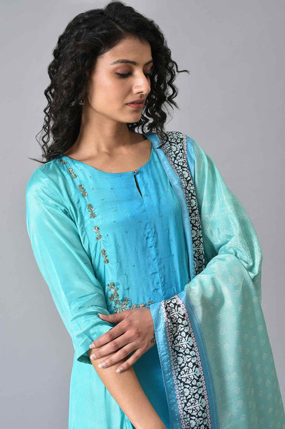 Light Green And Blue Ombre kurta Set - wforwoman