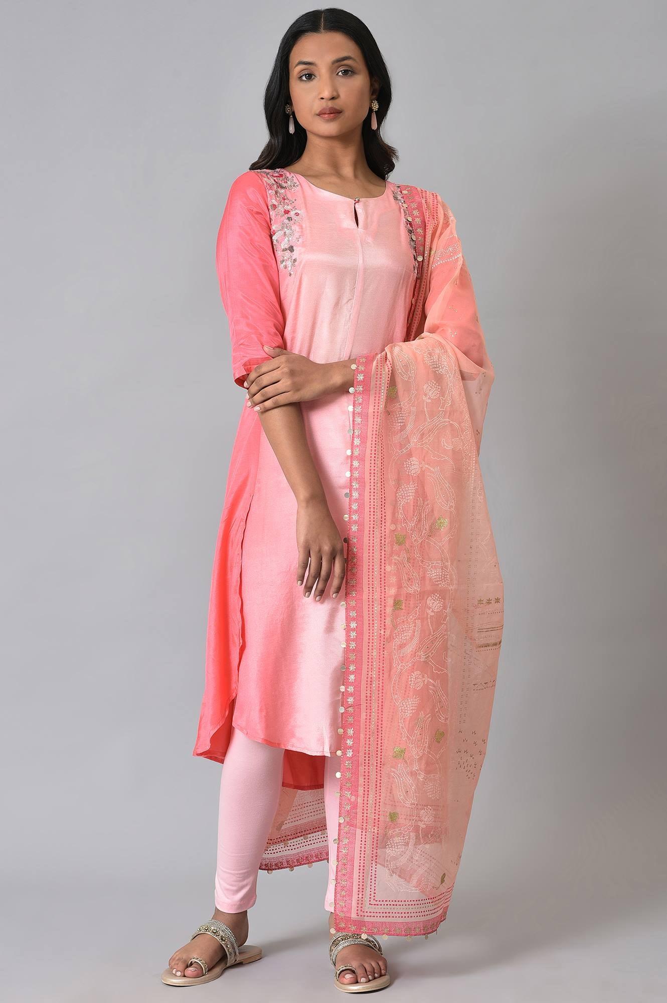 Pink Embroidered Ombre kurta Set - wforwoman