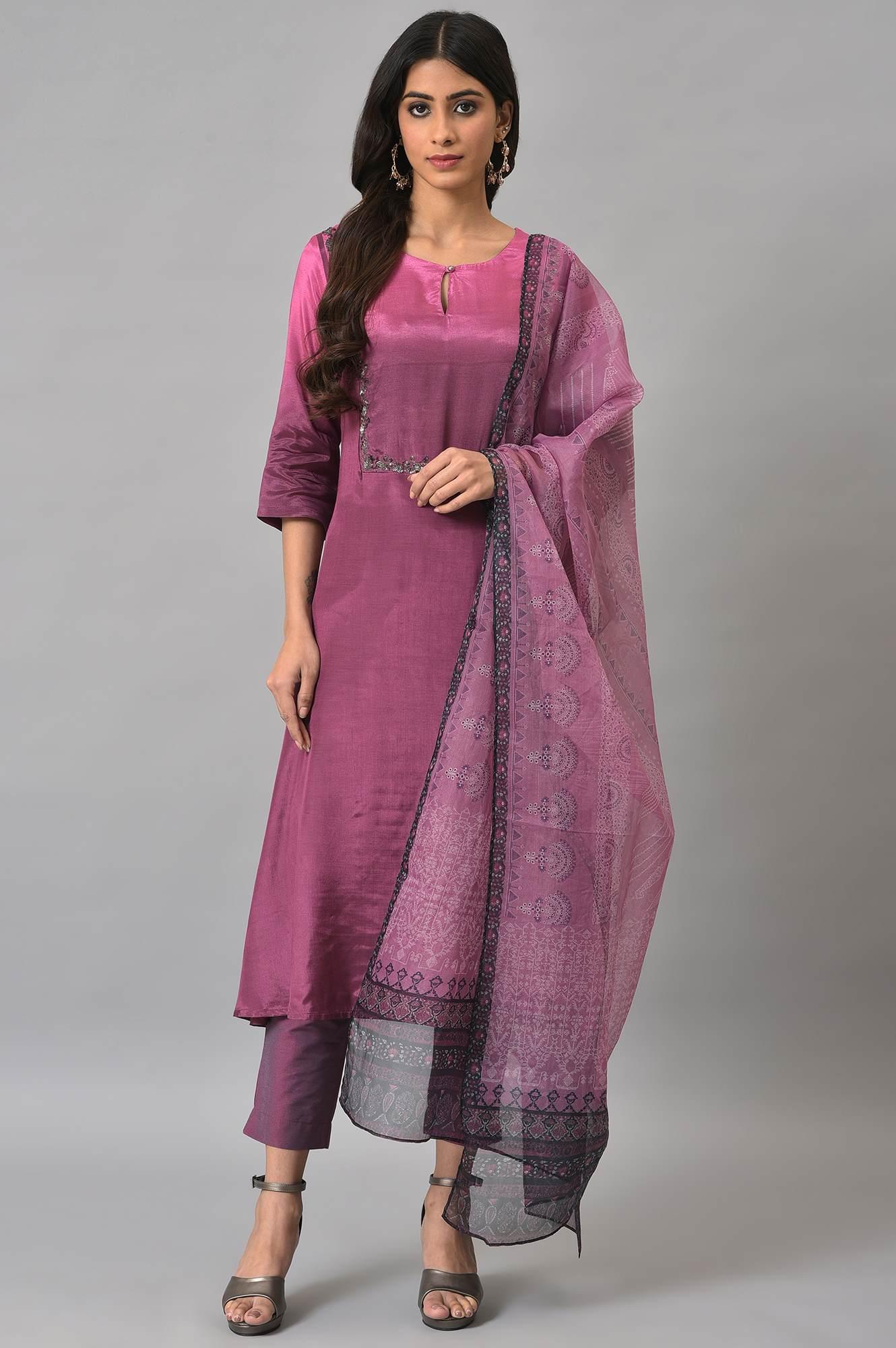 Dark Purple Ombre A-Line kurta Set - wforwoman