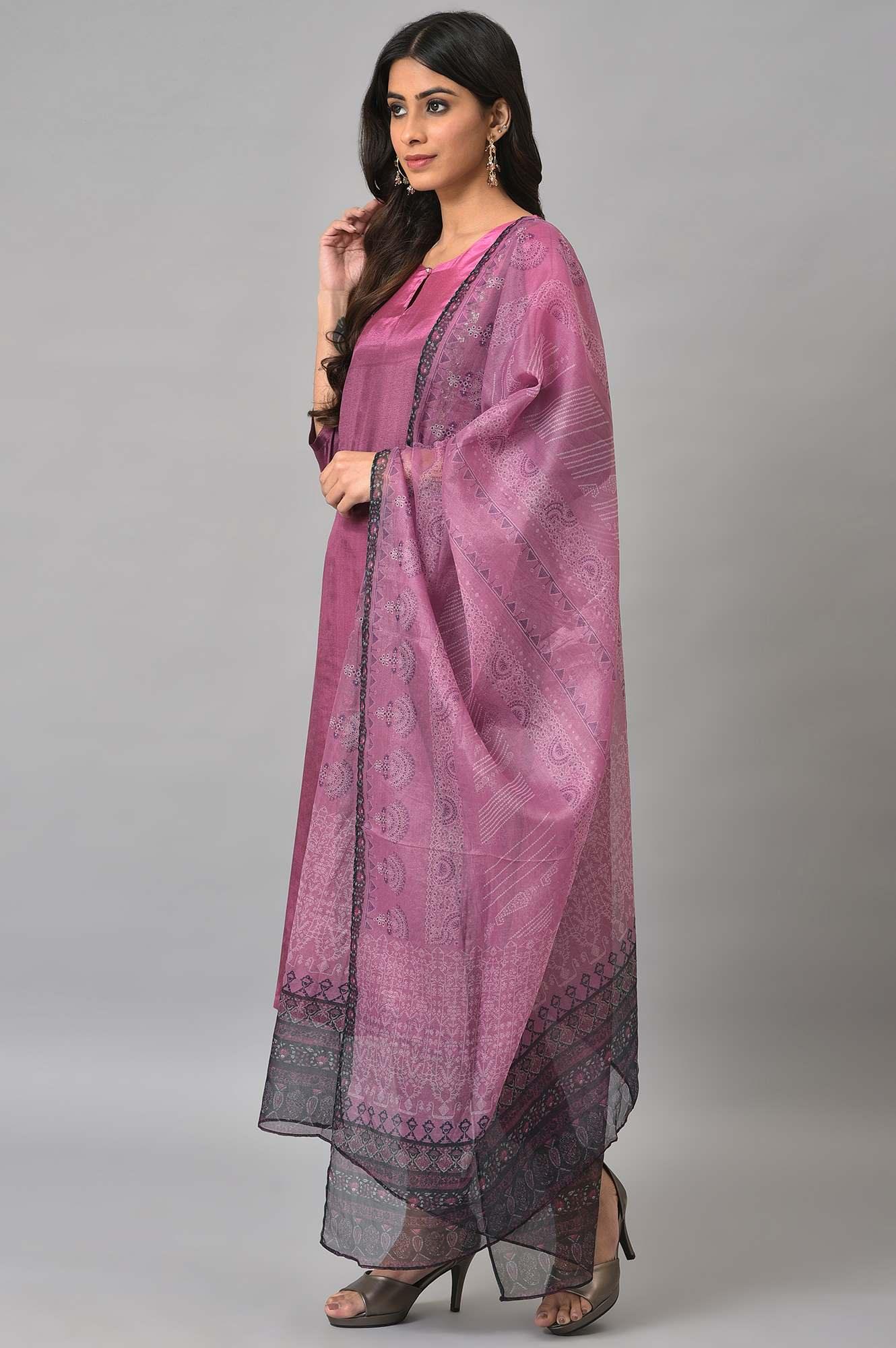 Dark Purple Ombre A-Line kurta Set - wforwoman