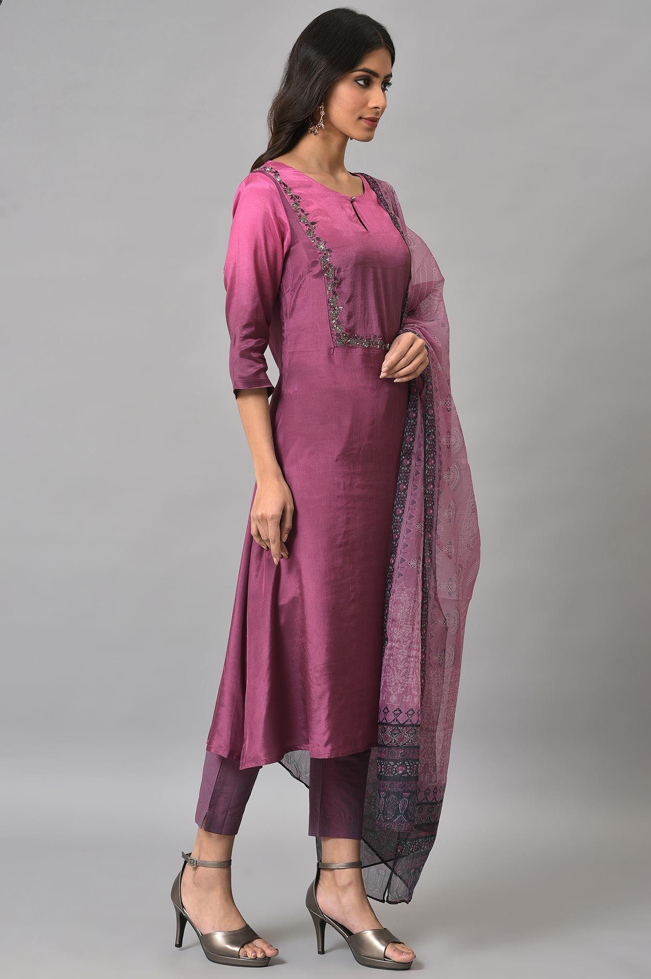 Dark Purple Ombre A-Line kurta Set - wforwoman