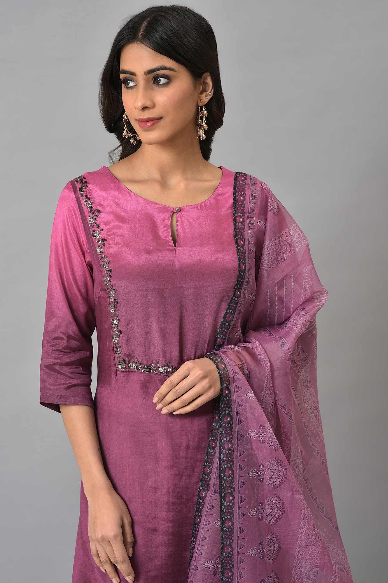 Dark Purple Ombre A-Line kurta Set - wforwoman