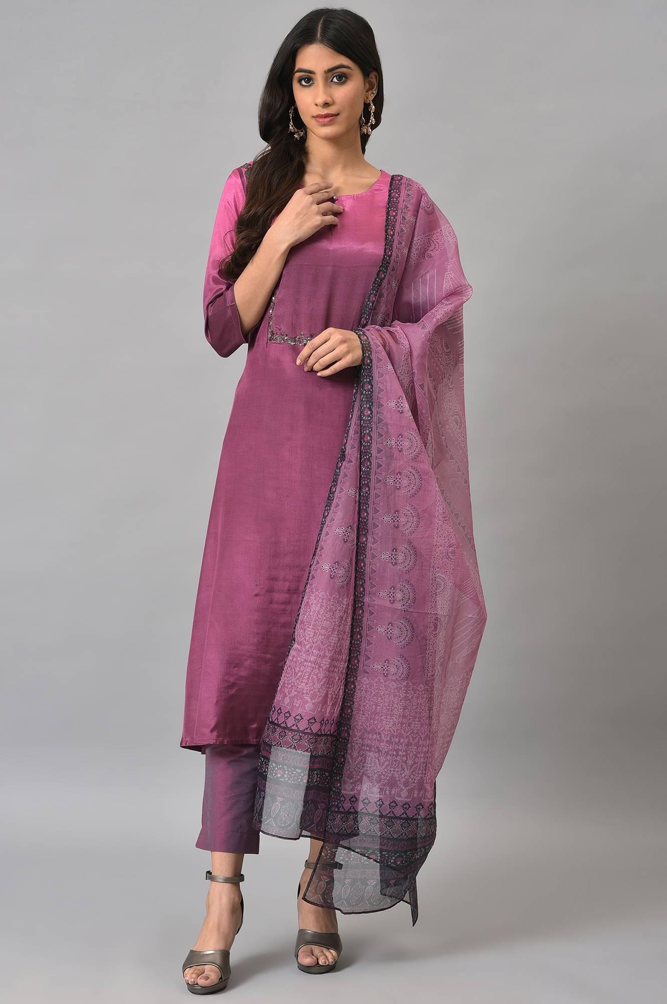 Dark Purple Ombre A-Line kurta Set - wforwoman