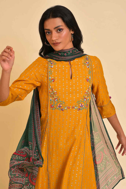 Yellow Embroidered kurta, Tights &amp; Dupatta Set