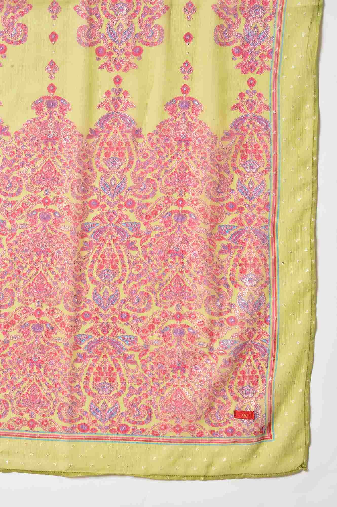 Pink Gold Glitter Printed kurta With Tights And Green Printed Dupatta - wforwoman
