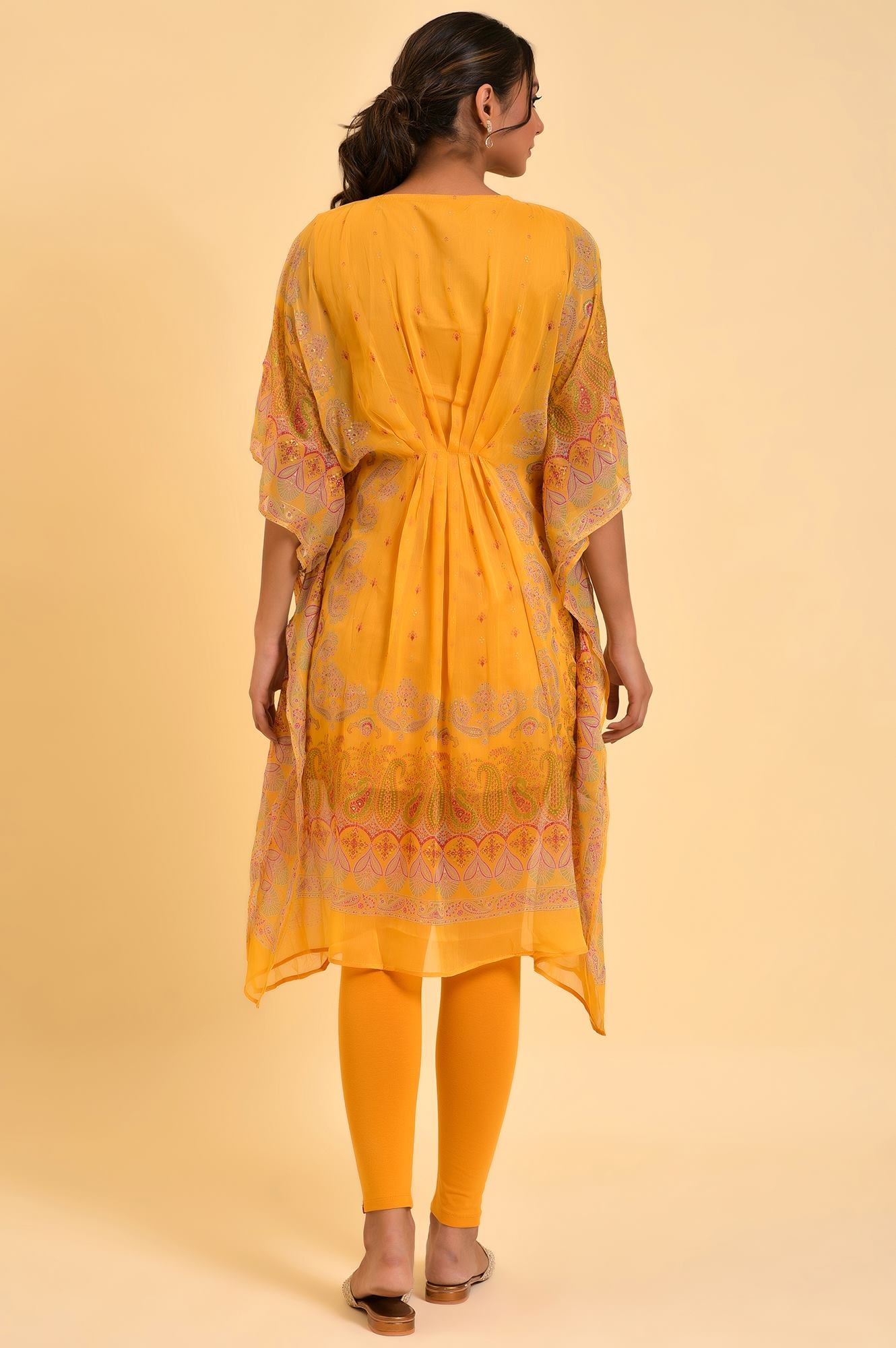 Light Mustard Printed Kaftan With Yellow Tights