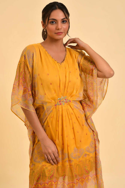 Light Mustard Printed Kaftan With Yellow Tights