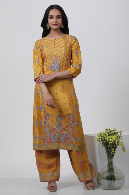 Yellow Glitter Printed Kurta And Pants Set