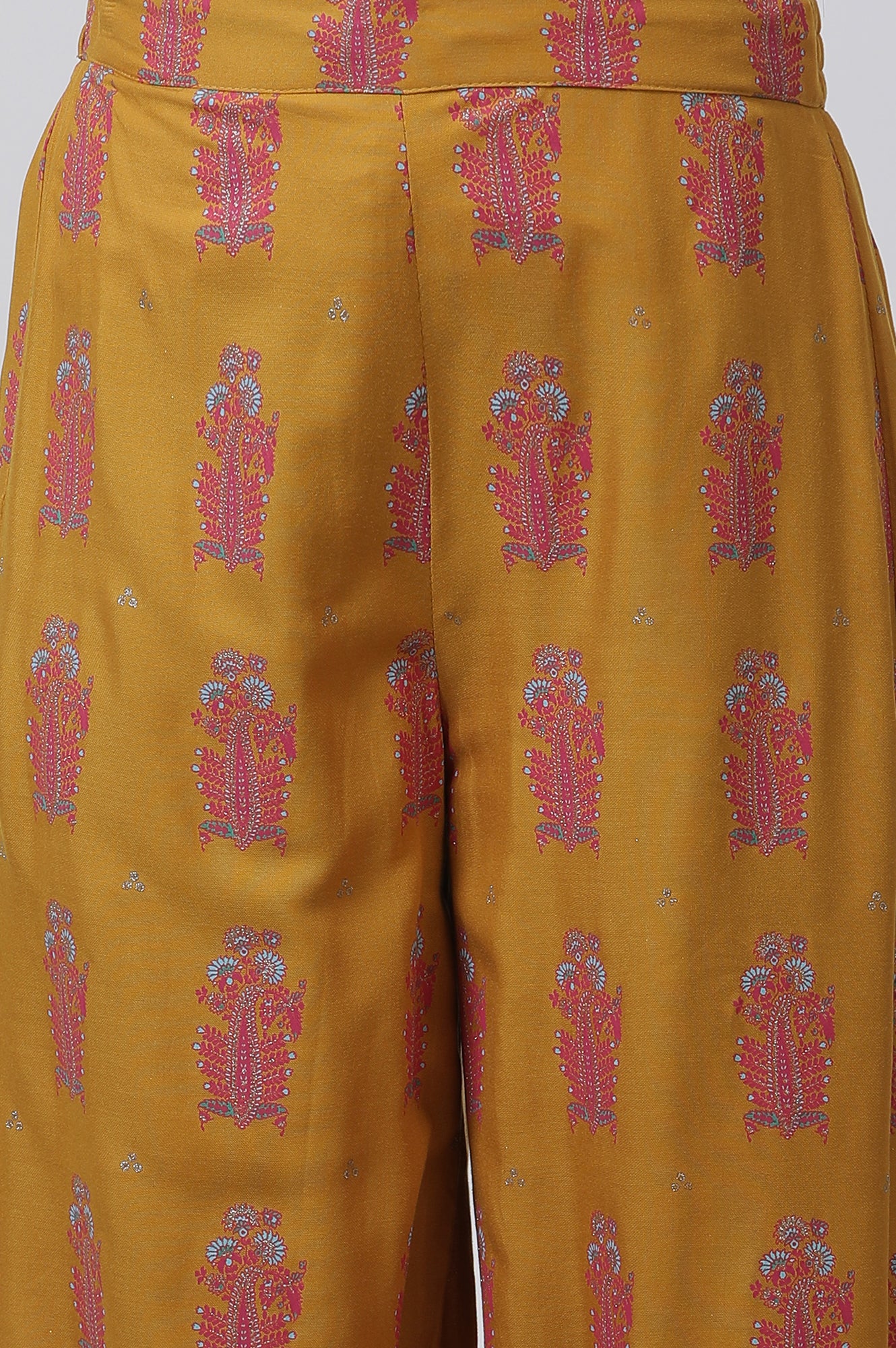 Yellow Glitter Printed Kurta And Pants Set