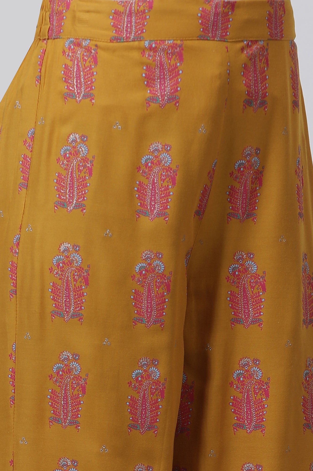 Yellow Glitter Printed Kurta And Pants Set