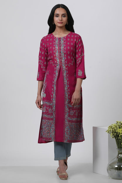 Pink Placement Printed Kurta And Blue Pants