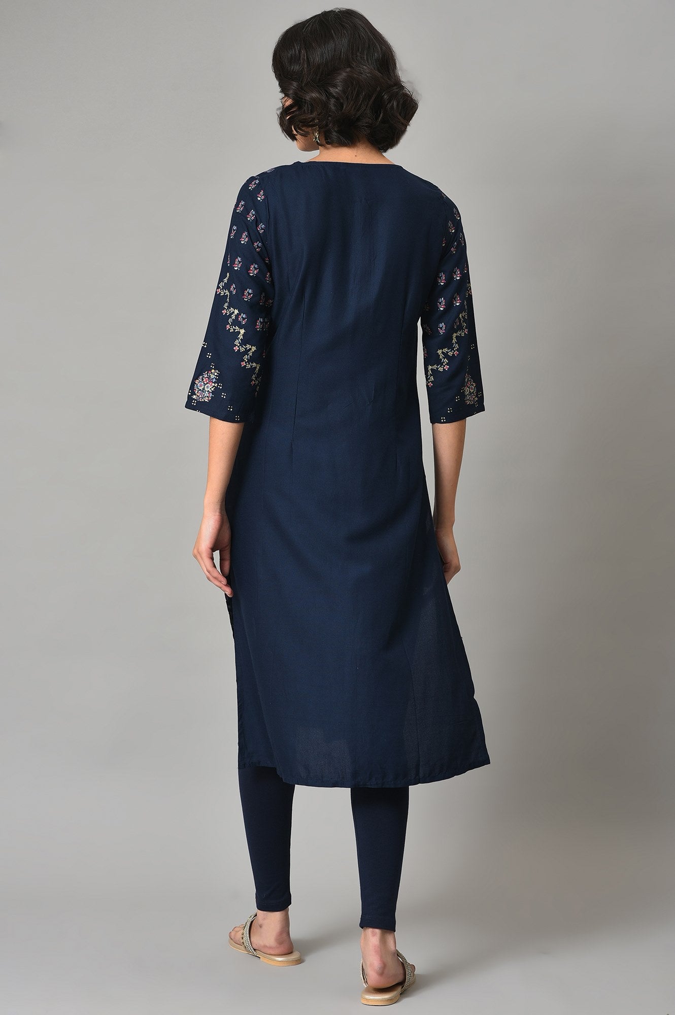 Dark Blue Glitter Printed kurta With Parallel Pants