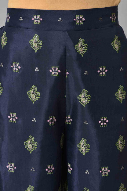 Dark Blue Glitter Printed kurta With Parallel Pants