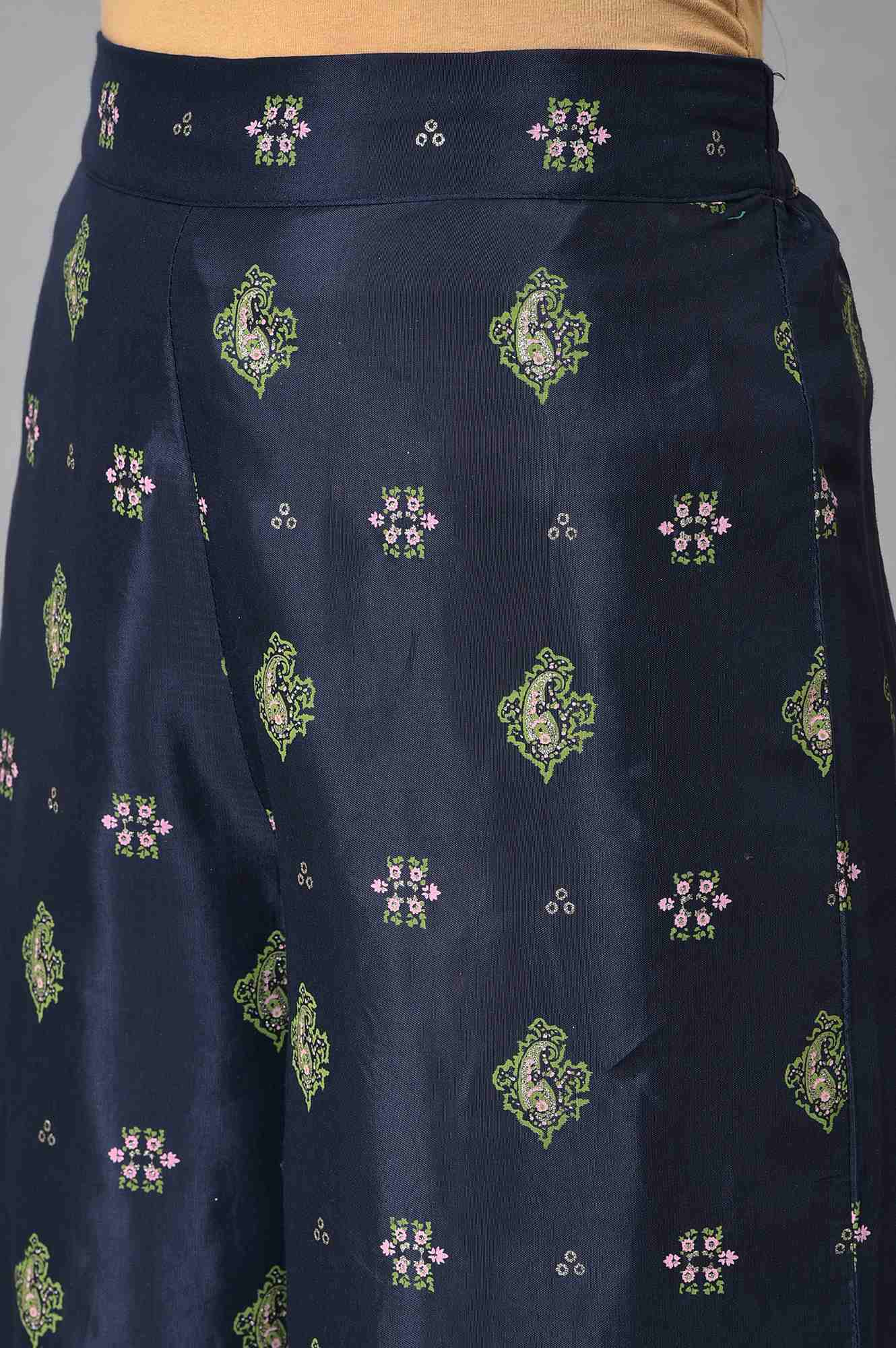 Dark Blue Glitter Printed kurta With Parallel Pants