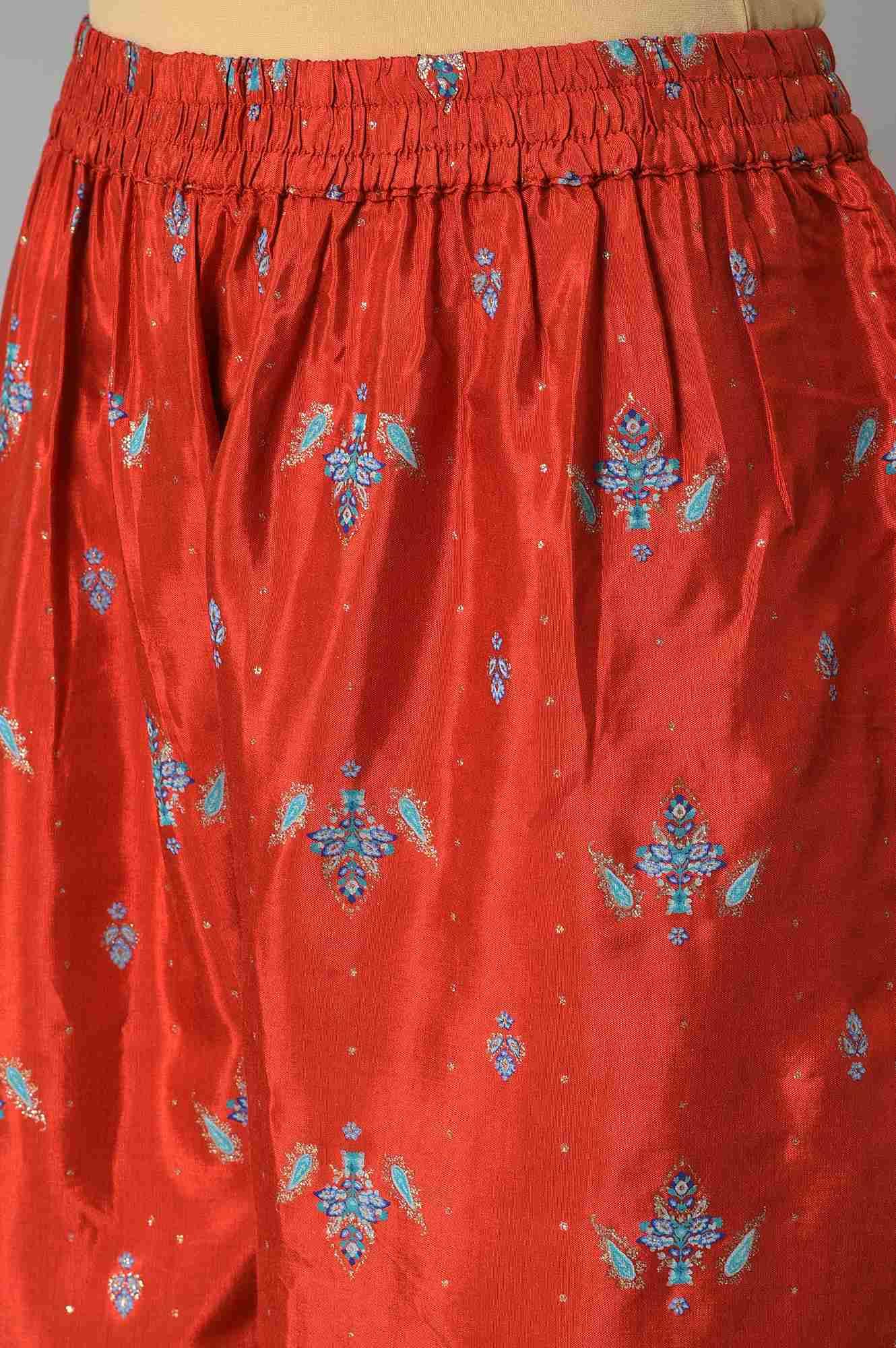 Red Shantung Embroidered kurta With Parallel Pants And Dupatta - wforwoman