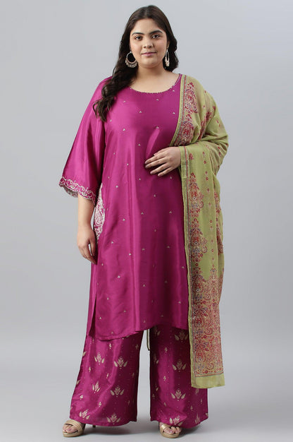 Purple Embroidered kurta With Parallel Pants And Dupatta - wforwoman