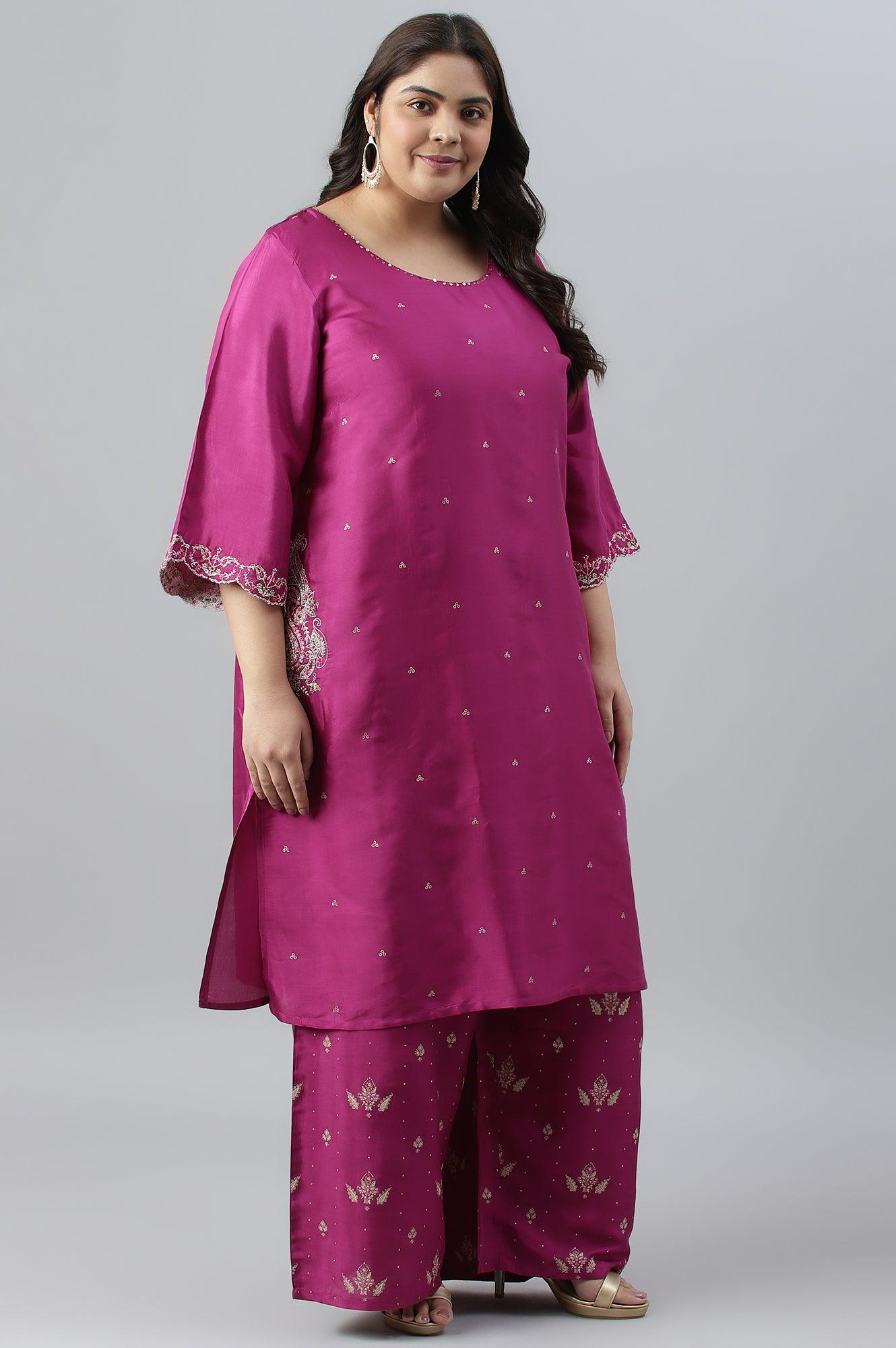 Purple Embroidered kurta With Parallel Pants And Dupatta - wforwoman