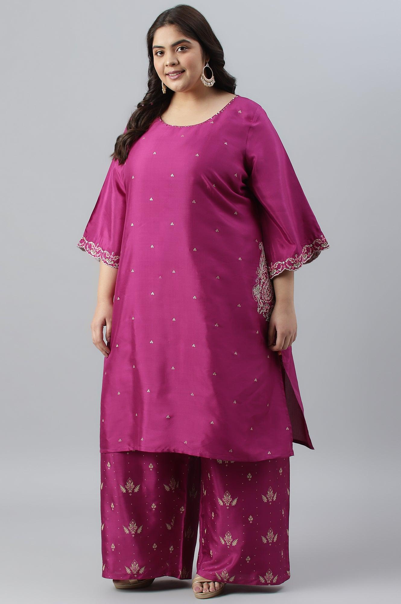 Purple Embroidered kurta With Parallel Pants And Dupatta - wforwoman