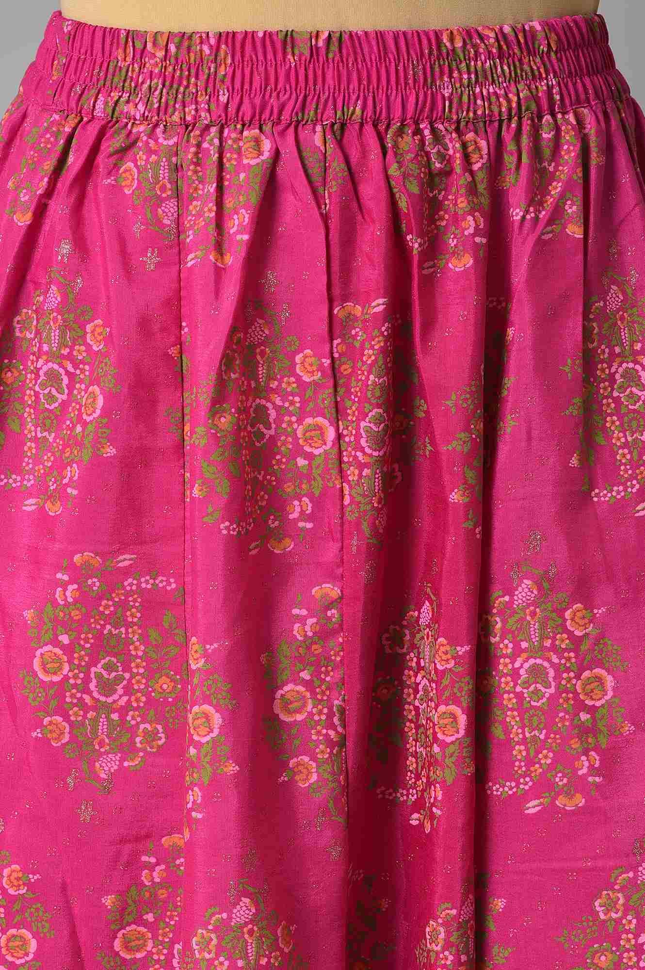 Pink Glitter Printed kurta With Culottes And Green Dupatta - wforwoman