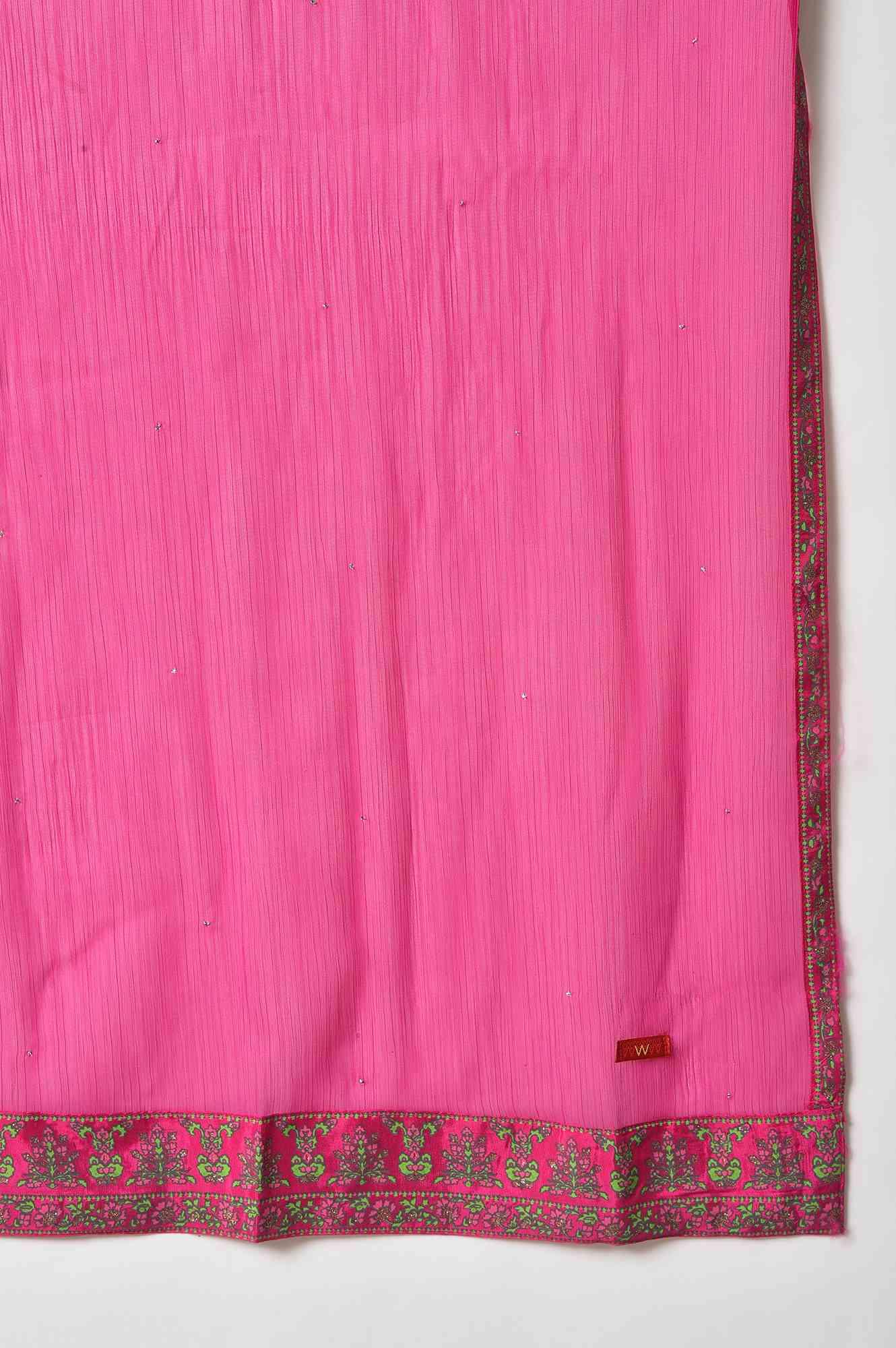 Pink Embroidered Shantung kurta With Slim Pants And Dupatta - wforwoman