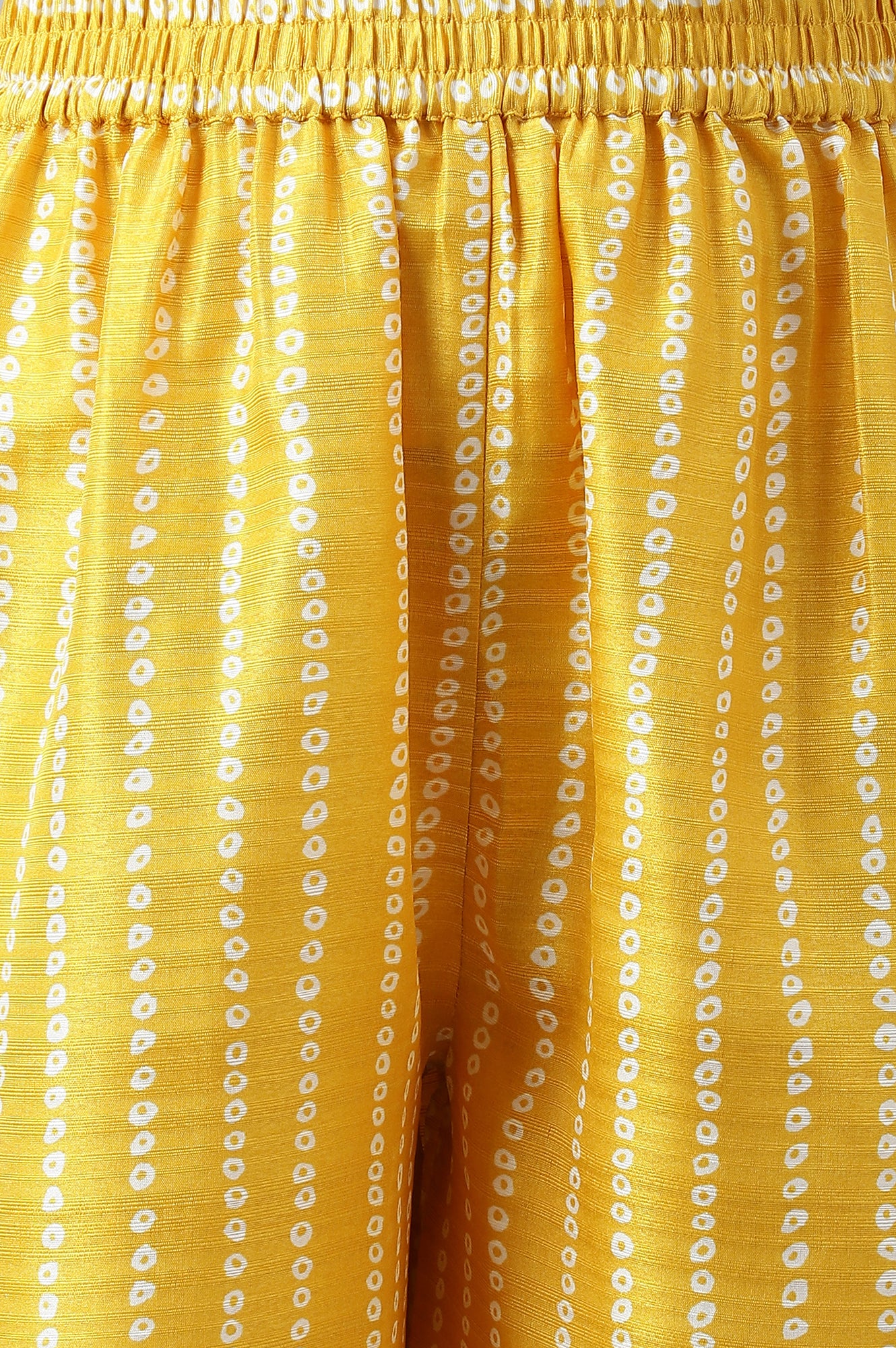 Yellow Bandhani Printed kurta In Round Neck With Parallel Pants And Dupatta