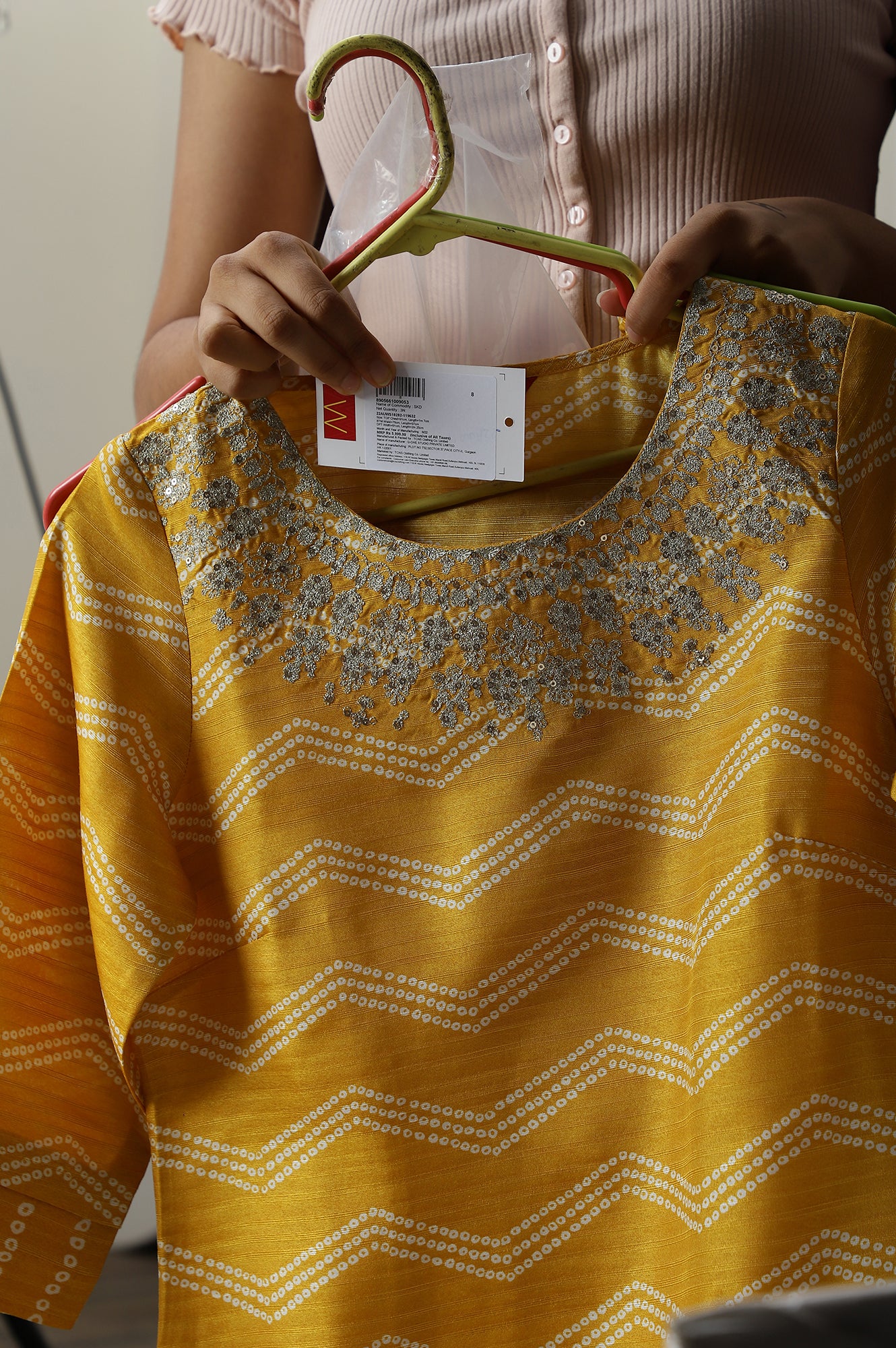 Yellow Bandhani Printed kurta In Round Neck With Parallel Pants And Dupatta