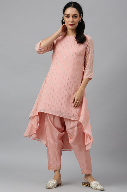 Blush Pink Golden Mukaish Print kurta With Salwar