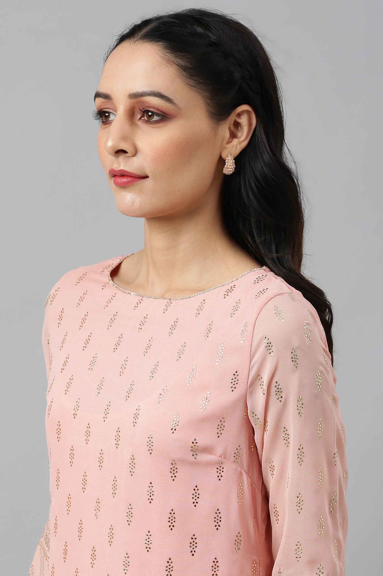 Blush Pink Golden Mukaish Print kurta With Salwar