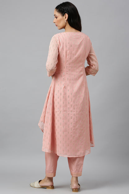 Blush Pink Golden Mukaish Print kurta With Salwar