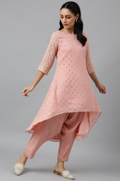 Blush Pink Golden Mukaish Print kurta With Salwar