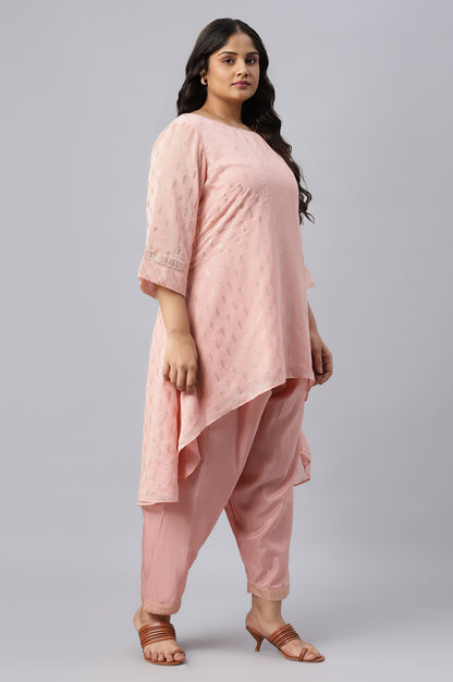 Blush Pink Golden Mukaish Print kurta With Salwar