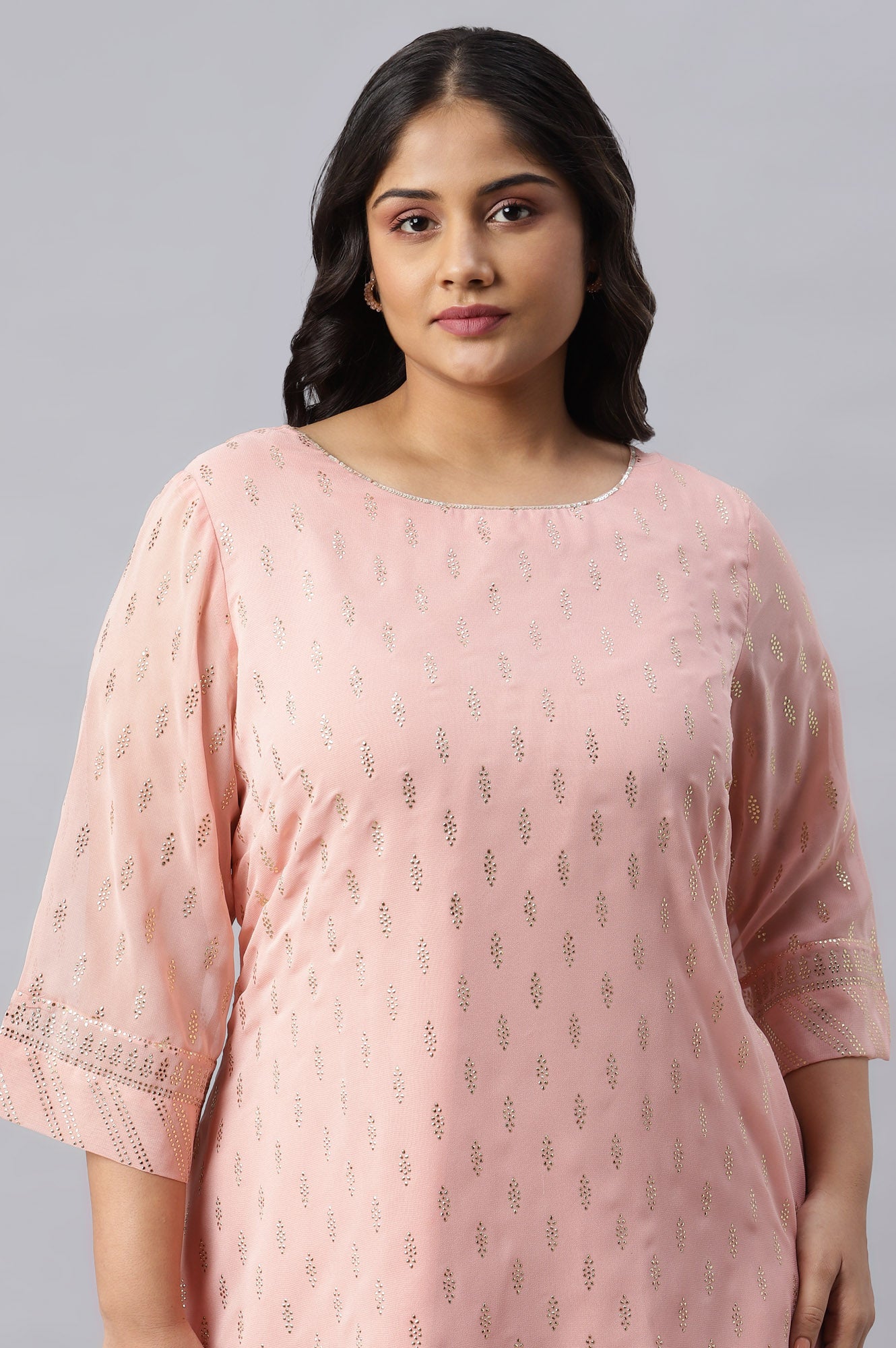 Blush Pink Golden Mukaish Print kurta With Salwar