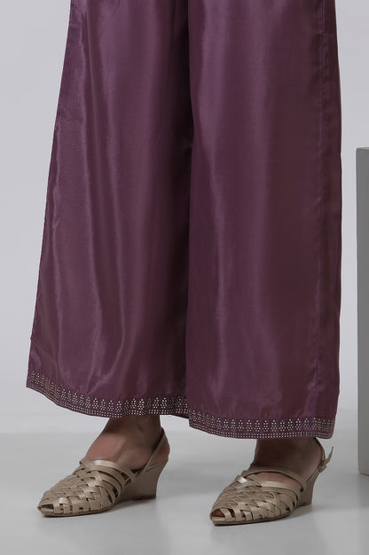 Purple Panelled Kalidar Dress And Pants Set