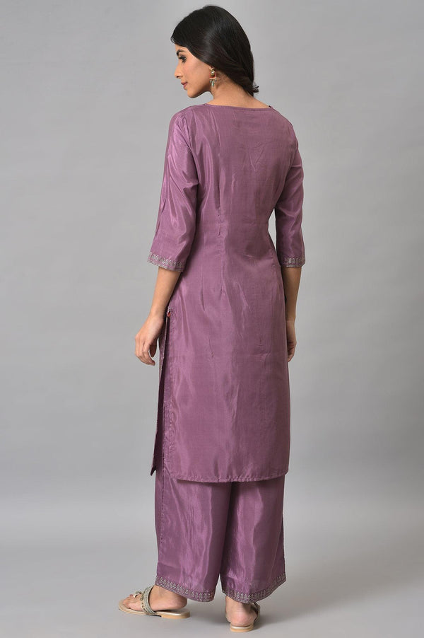 Purple Silver Mukaish Festive kurta With Parallel Pants