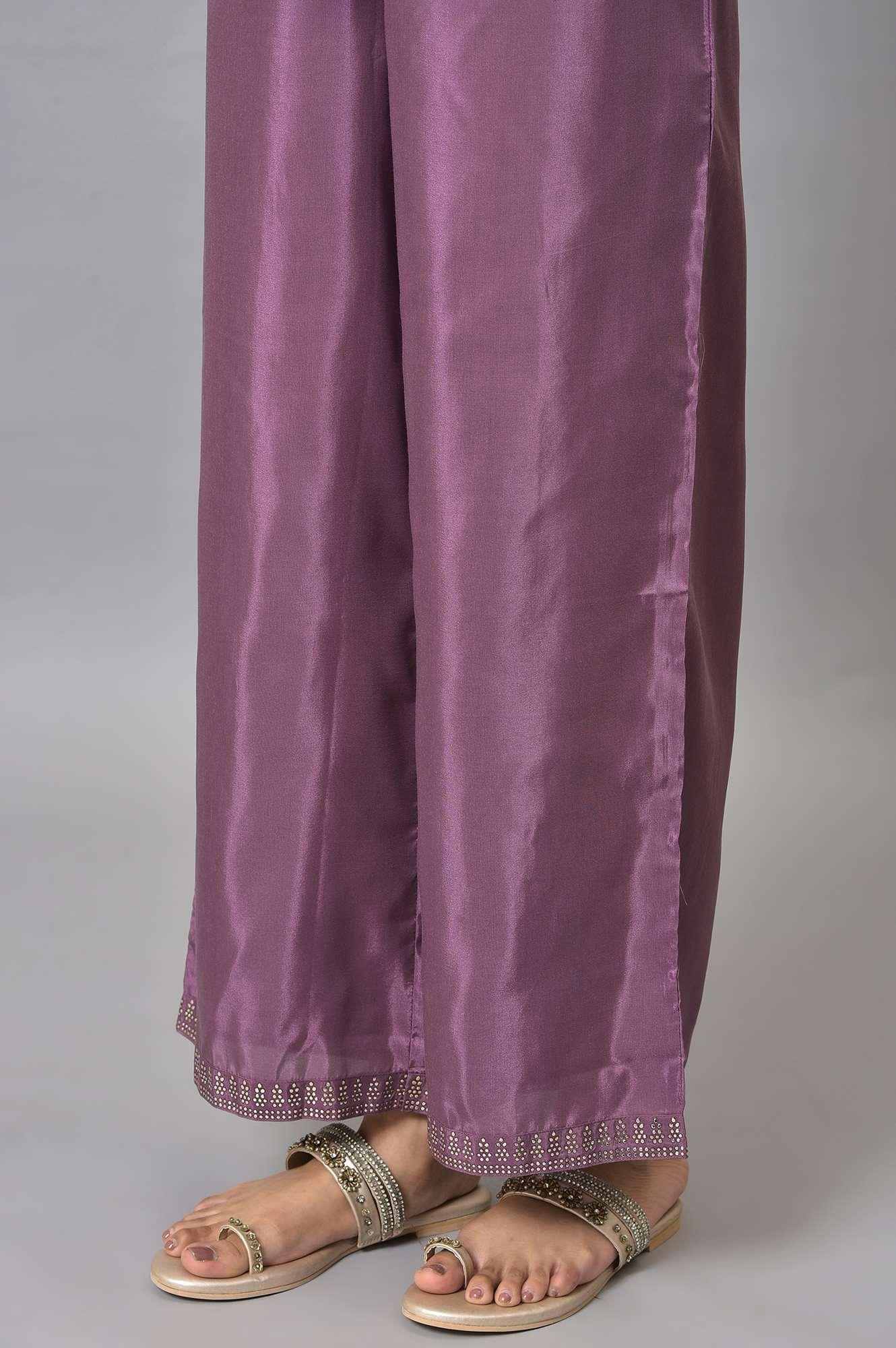 Purple Silver Mukaish Festive kurta With Parallel Pants - wforwoman