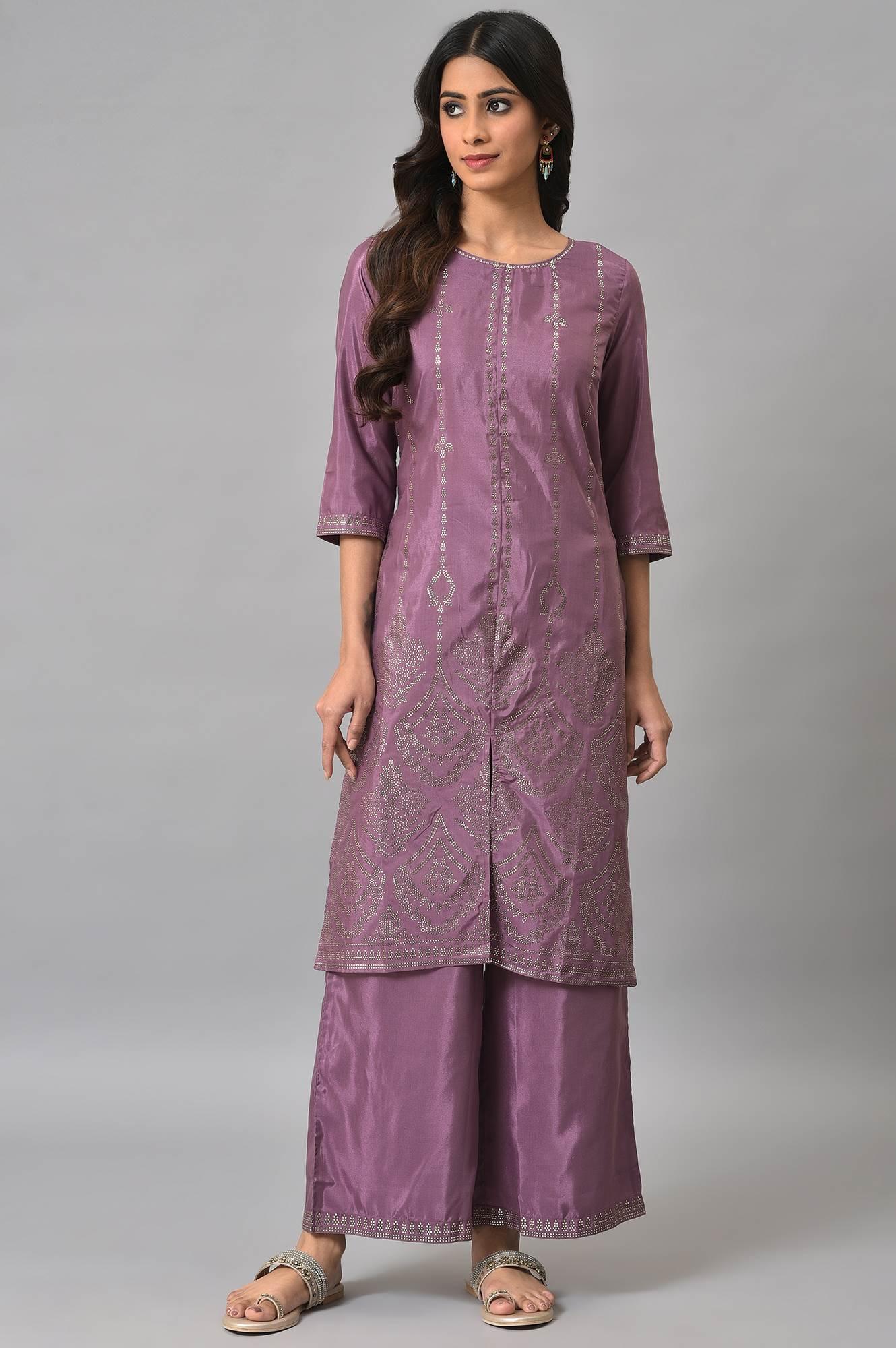Buy Purple Silver Mukaish Festive kurta With Parallel Pants 3299