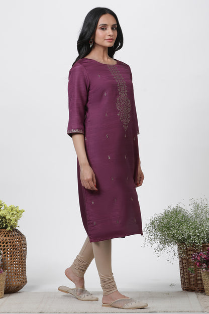 Purple Karnatka Silk Mukaish Kurta, Churidar And Dupatta Set