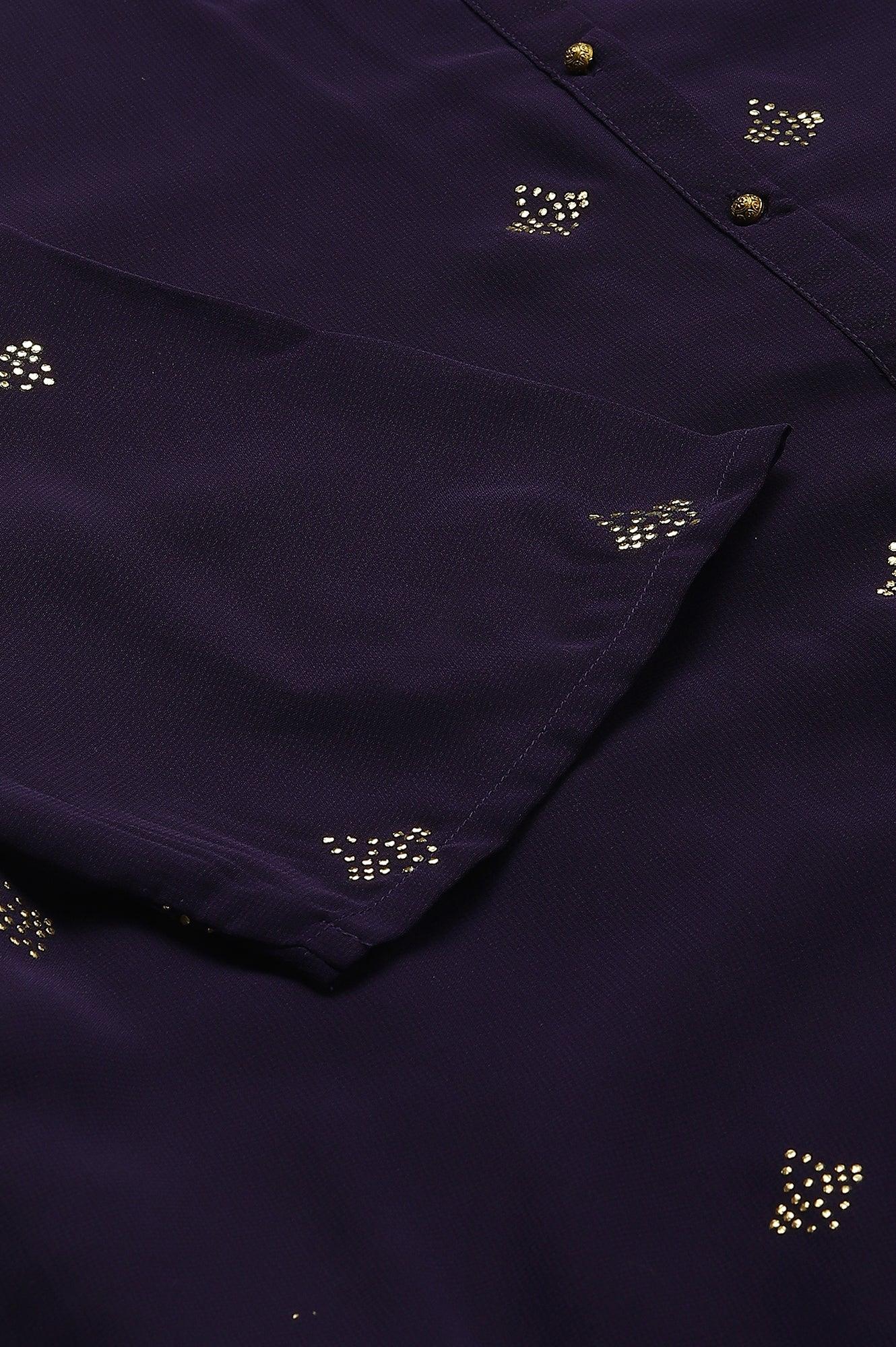 Plus Size Grape Purple Cowled Hemline kurta With Tights - wforwoman