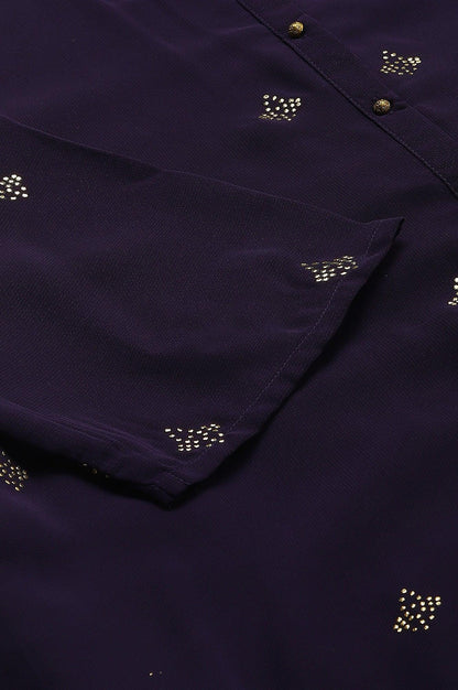Plus Size Grape Purple Cowled Hemline kurta With Tights - wforwoman
