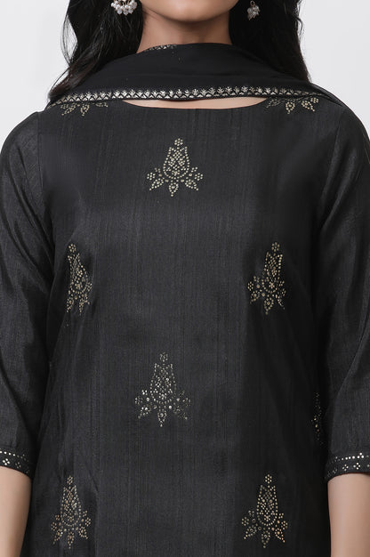 Black Mukaish Festive Kurta, Pants And Dupatta Set