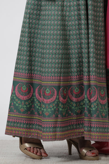 Green Glitter Printed Kalidar Dress And Dupatta Set