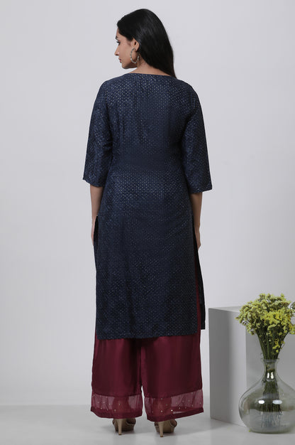 Blue Mock Layered Kurta And Parallel Pants Set