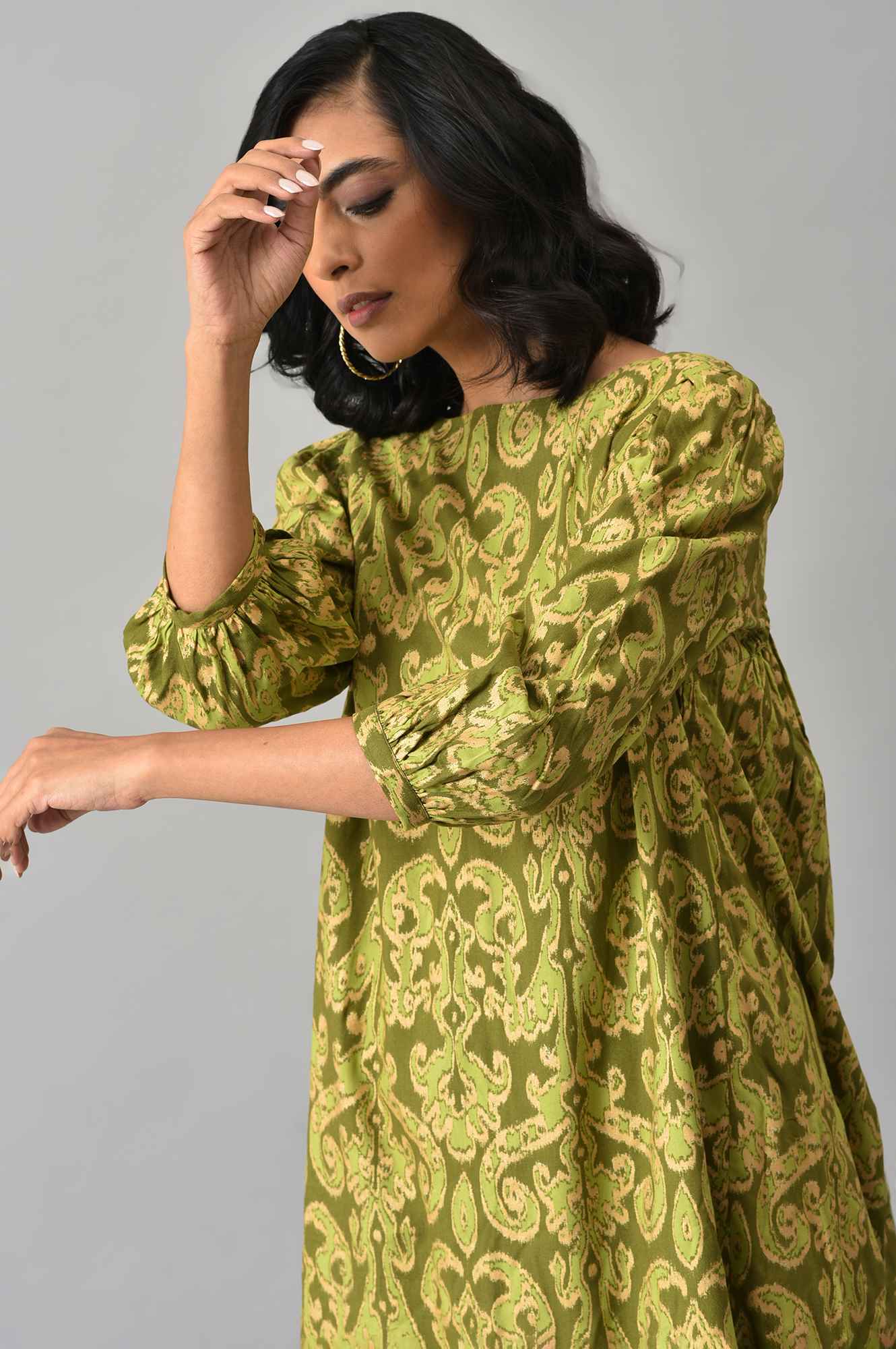 Green Ikkat Printed Tunic with Parallel Pants Co-ord Set