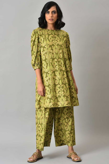 Green Ikkat Printed Tunic with Parallel Pants Co-ord Set