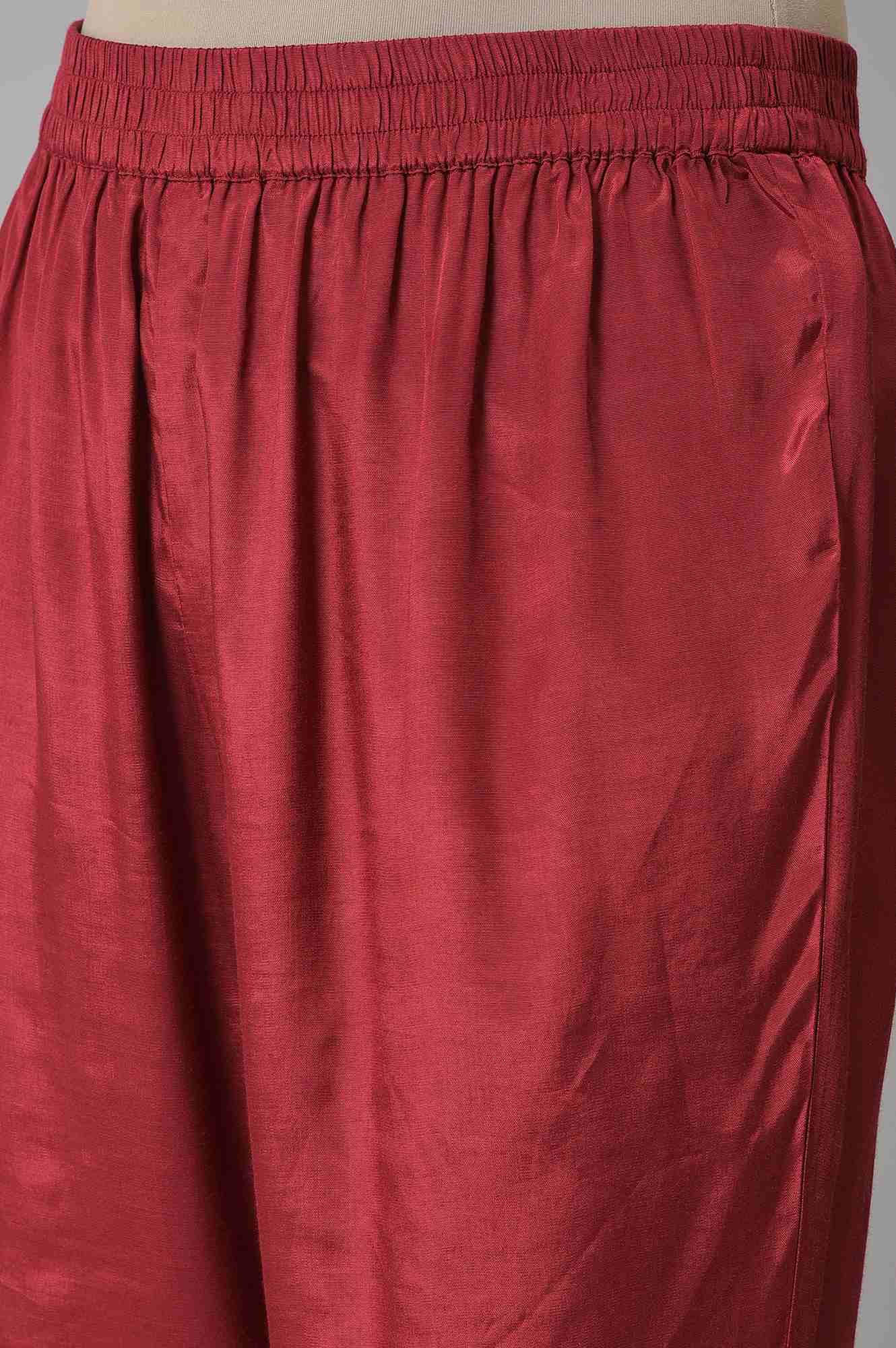 Dark Red Zari TopStitched Placket kurta with Straight Pants Co-ord Set