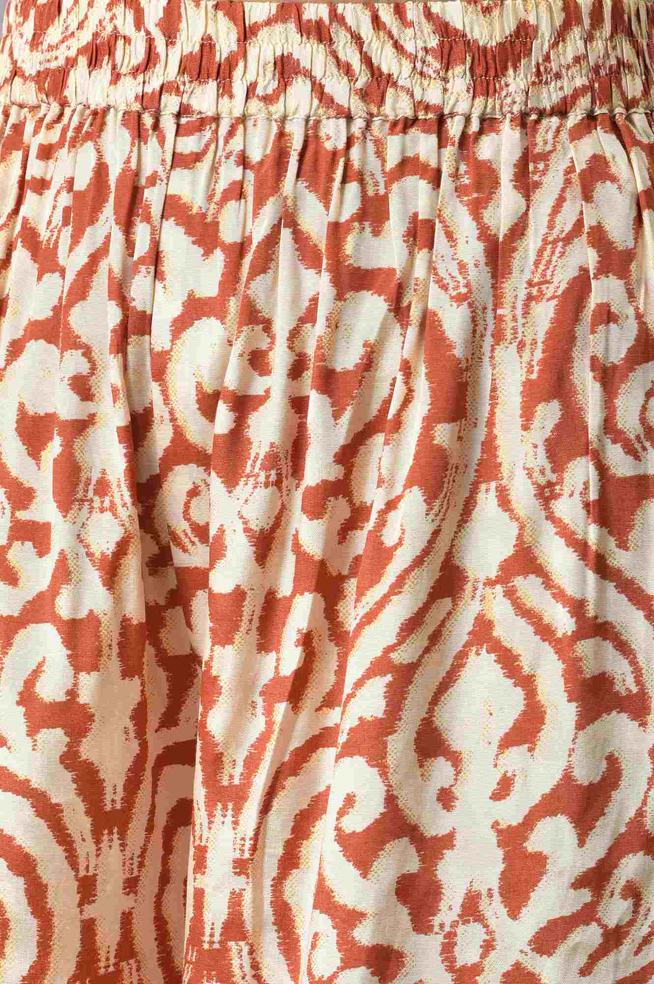 Orange Ikkat Printed Button Down kurta with Parallel Pants Co-ord Set