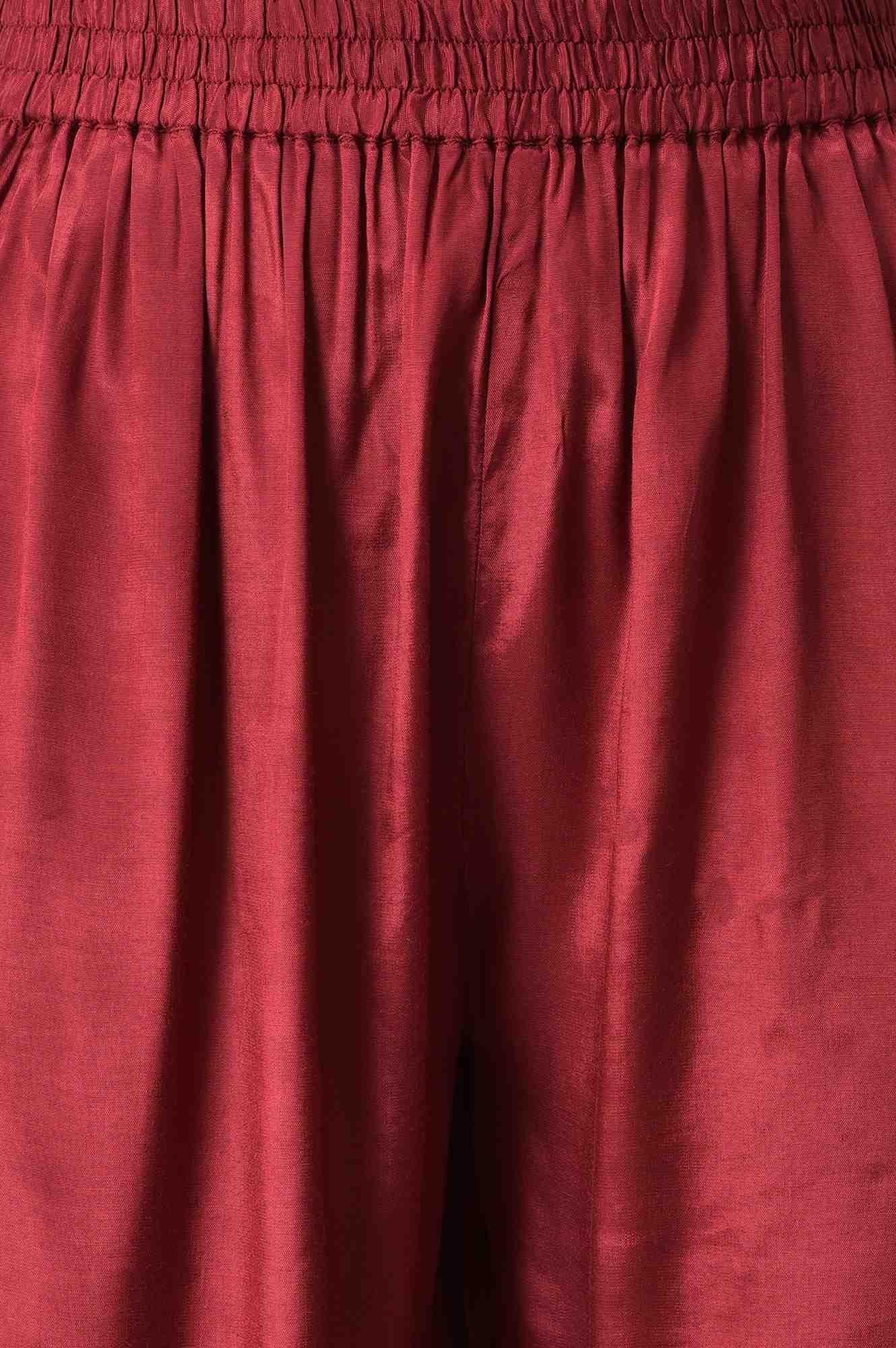 Dark Red Solid Shantung kurta with Parallel Pants Co-ord Set - wforwoman